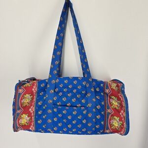 Quilted Duffel Bag Weekender Travel Floral Blue Red